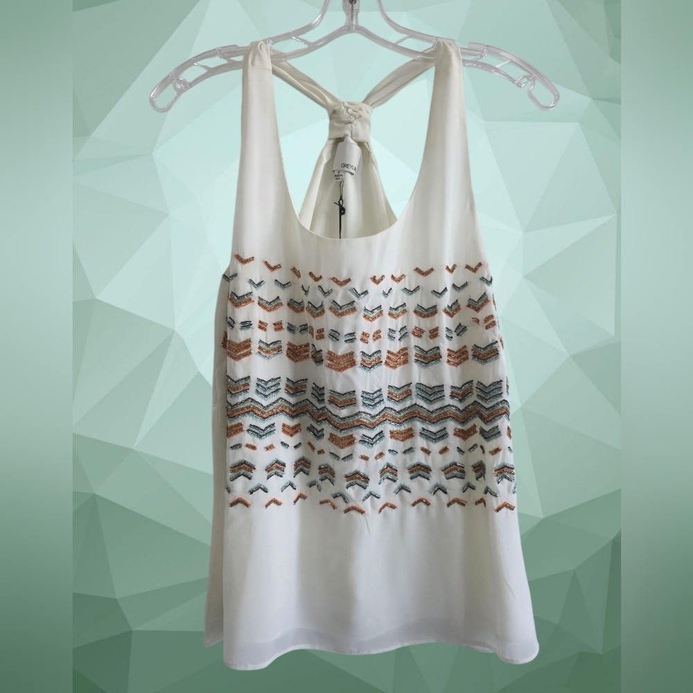 Greylin White Beaded Tank Top Size Small
